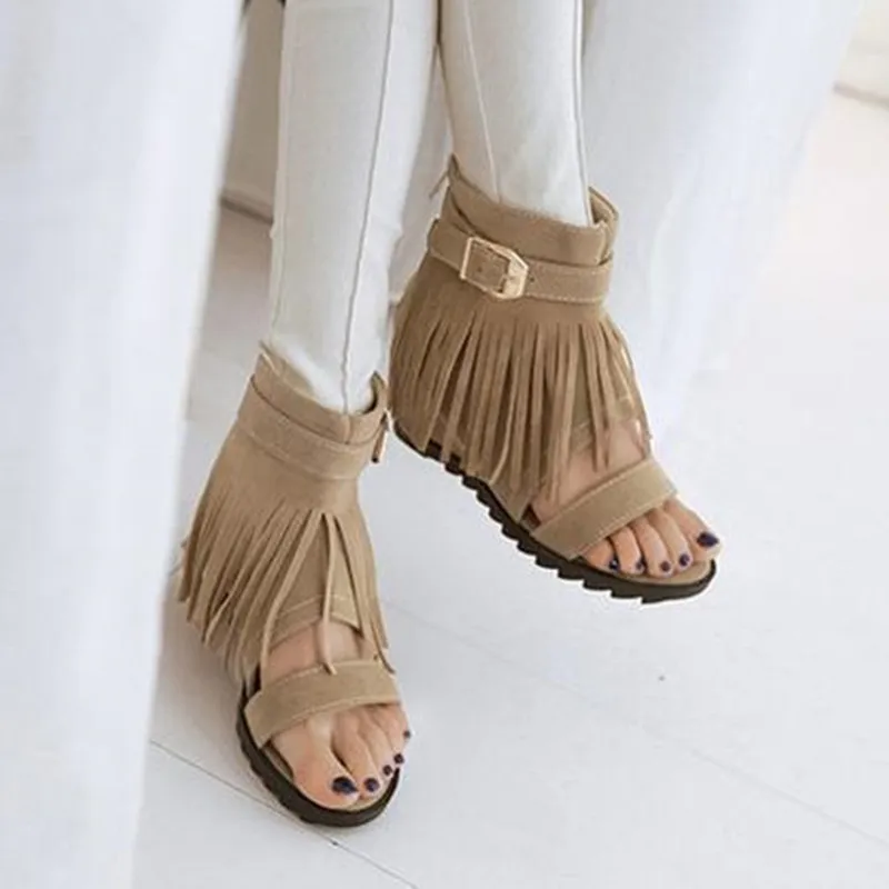 

Spring and summer new Rome Europe and the United States leisure comfort high slope and fringes cool boots women's shoes