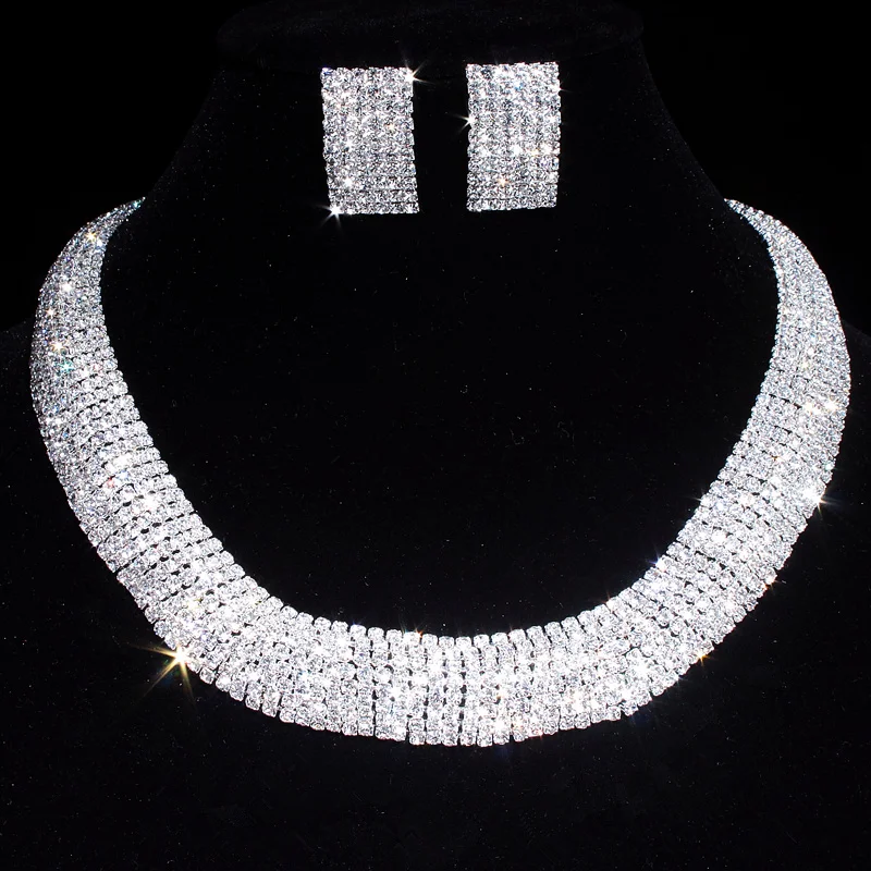 Женский комплект свадебных украшений набор из сережек и ожерелья с серебряным