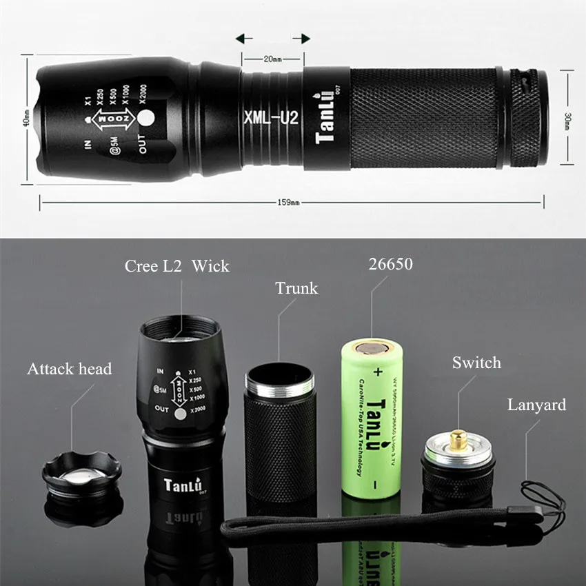 3000 LM CREE XM-L2 СВЕТОДИОДНЫЙ Фонарик Водонепроницаемый 18650 Аккумулятор/Зарядное