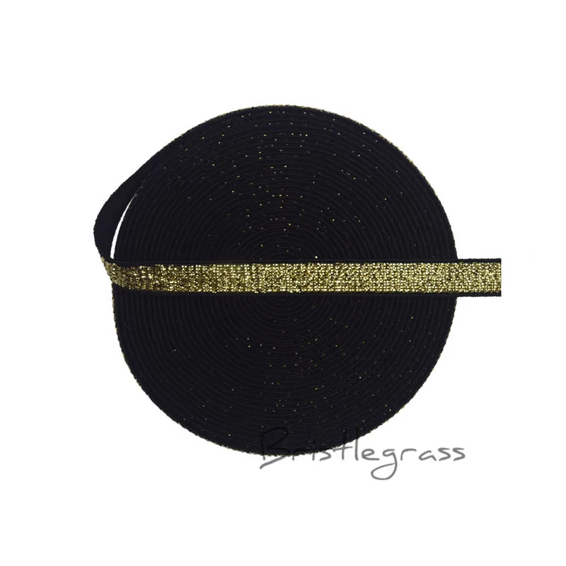 BRISTLEGRASS 10 Yard 3/8&quot 10mm Metallic Glitter Non-foldover Elastic Spandex Band Headband Shoulder Bra Strap Lingerie Lace Trim |