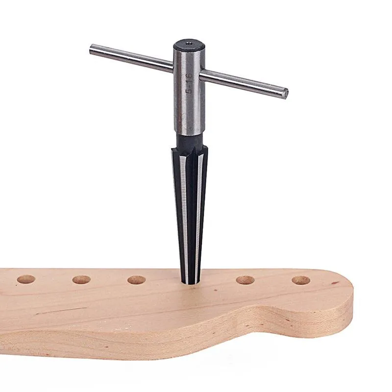 5-16mm Bridge Pin Hole Hand Held Reamer T Handle Tapered 6 Flute Chamfer Reaming Woodworker Cutting Tool Core Drill Bit