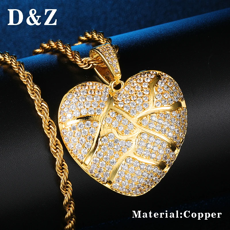 

D & Z Iced Out Bling CZ подвеска в виде разбитого сердца ожерелье с веревкой цепи ожерелье для мужчин женщин хип-хоп ювелирные изделия