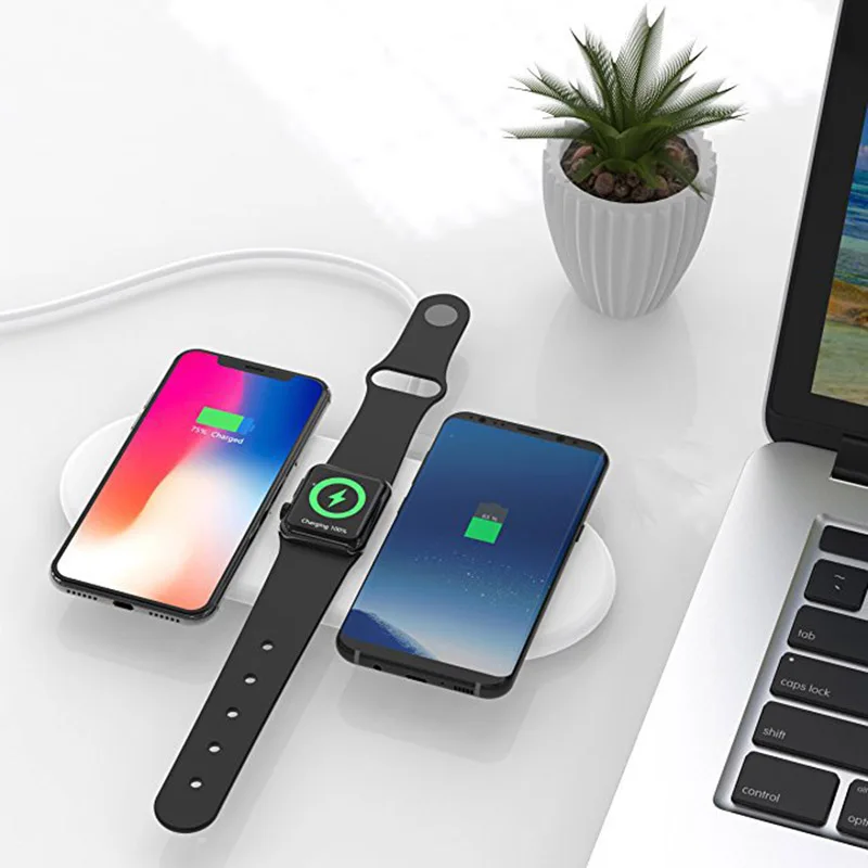 Универсальное беспроводное зарядное устройство 3 в 1 для iPhone Samsung Qi быстрая