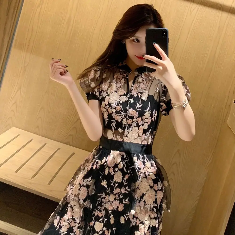 Limiguyue Автопортрет платья vestidos с коротким рукавом летнее пляжное платье с вышивкой высокое качество вышивка вечернее платье T750