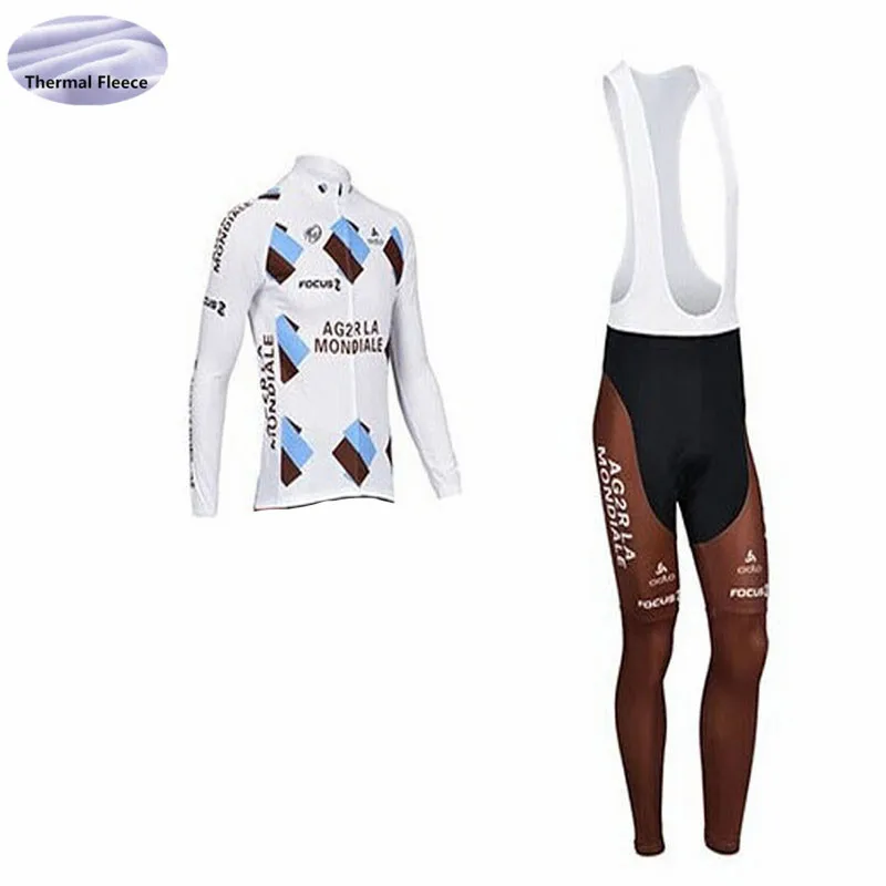 AG2R 2018 pro team длинные рукава Велосипеды Джерси зимний комплект Термальность флис