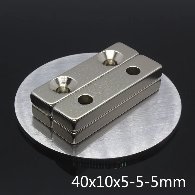 2 шт. N35 большой супер сильный блок Магнитный Магнит 40x10x5 мм двойное отверстие 5 мм редкоземельный Bulkndfeb неодимовые магниты