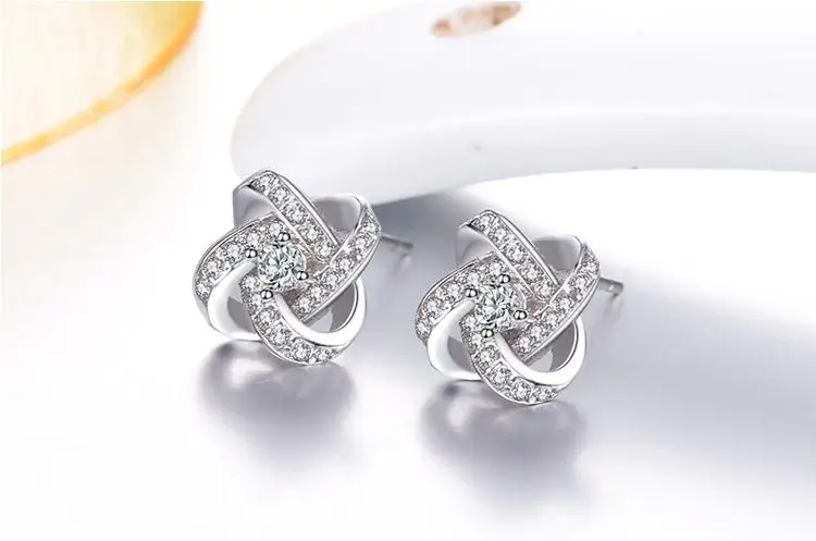 Женские серьги гвоздики из серебра 100% пробы с кристаллами|Серьги-гвоздики| |