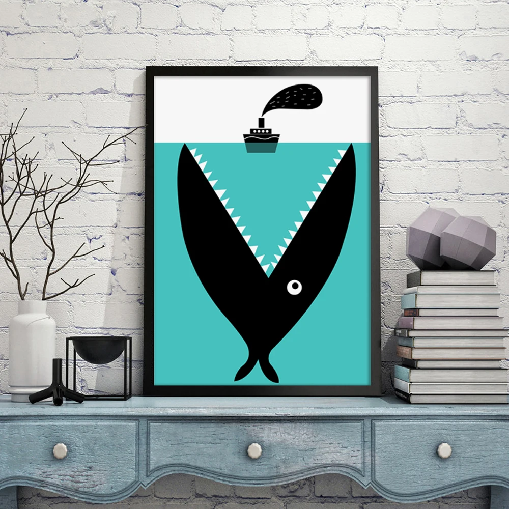 Современная простая Скандинавская картина A4 с изображением рыбы лодки морской