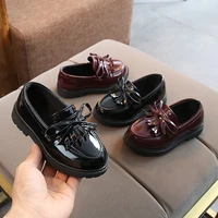 new girls black dress leather shoes for children wedding patent leather kids school oxford shoes flat fashion rubber a568