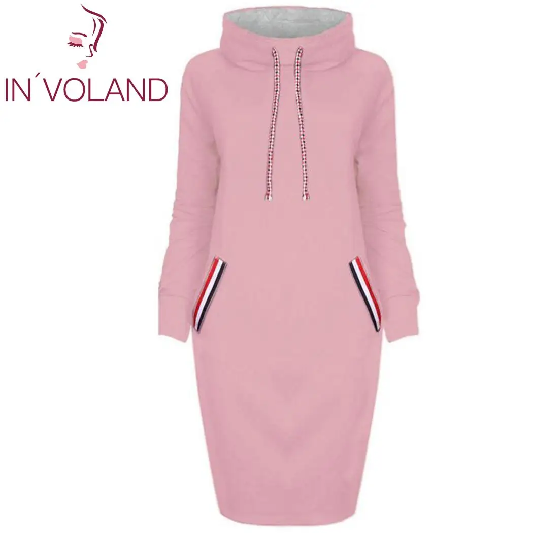 Женское модное платье свитер с капюшоном длиной до колена в полоску карманами и