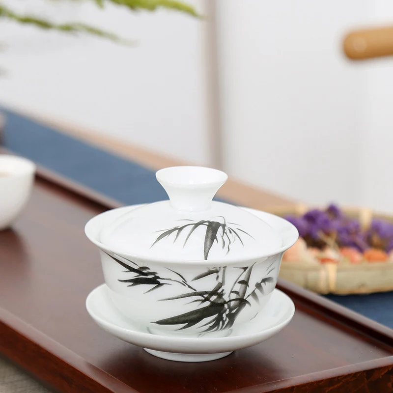 Изысканный чайный сервиз Gaiwan, китайский традиционный цветочный и птичий узор, фарфоровый чайный сервиз для путешествий, легкий чайник - Цвет: 01