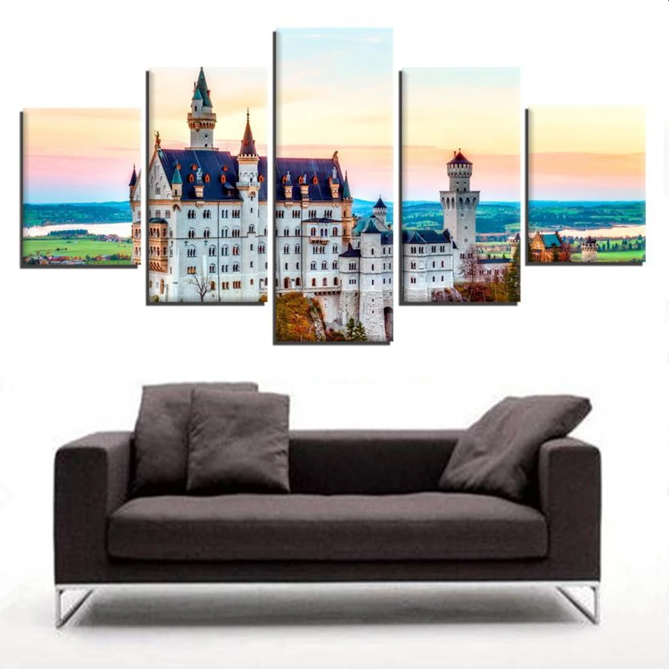 

Modular Canvas Pictures Home Decor For Living Room Wall Art 5 Pieces euschwanstein Castle Paintings Building Poster HD Prints