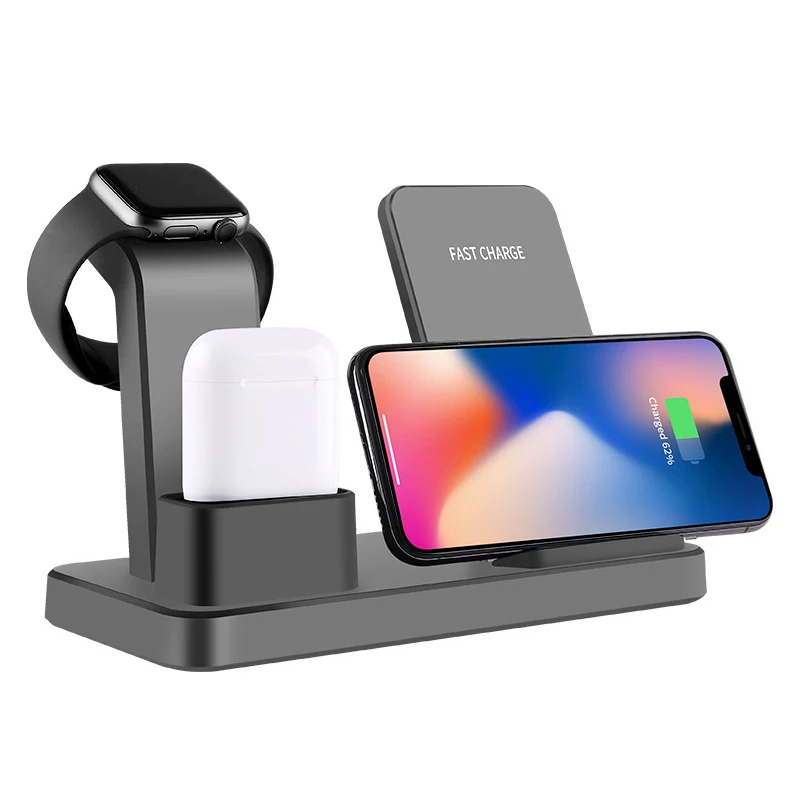 Беспроводное зарядное устройство 3 в 1 10 Вт подставка для Apple Watch 4/3/2/1 AirPods iPhone X Xs Max