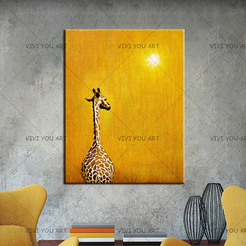 

Hot Sale Large Handmade Giraffe Modern Home Decor Wall Art Pictures Hand-painted Abstract Animal Oil Painting On Canvas