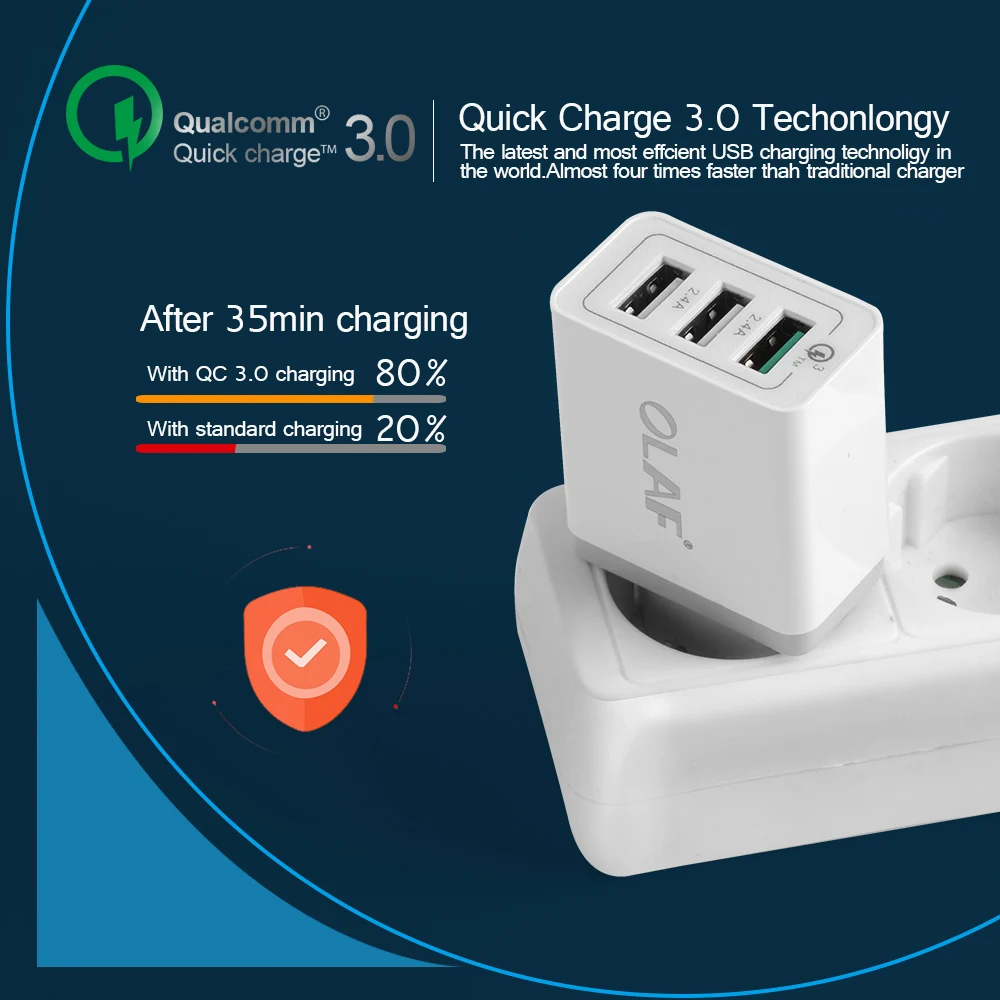 Олаф 3 порта быстрое зарядное устройство QC 3,0 30 Вт USB зарядное устройство для iphone 7 8 ipad samsung S8 huawei Xiaomi быстрое зарядное устройство QC3.0 EU/US разъем