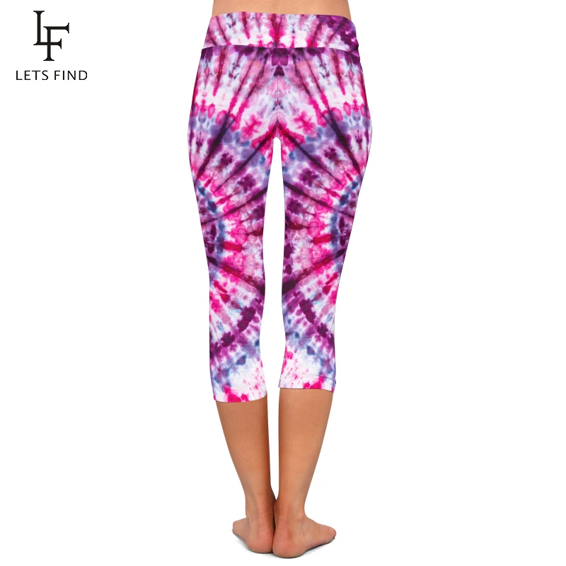 LETSFIND Brands New Women Tie-dye Print Leggings Fashion High Waist Elastic Milk Silk Printed Mid-Calf Casual Plus Size | Женская одежда