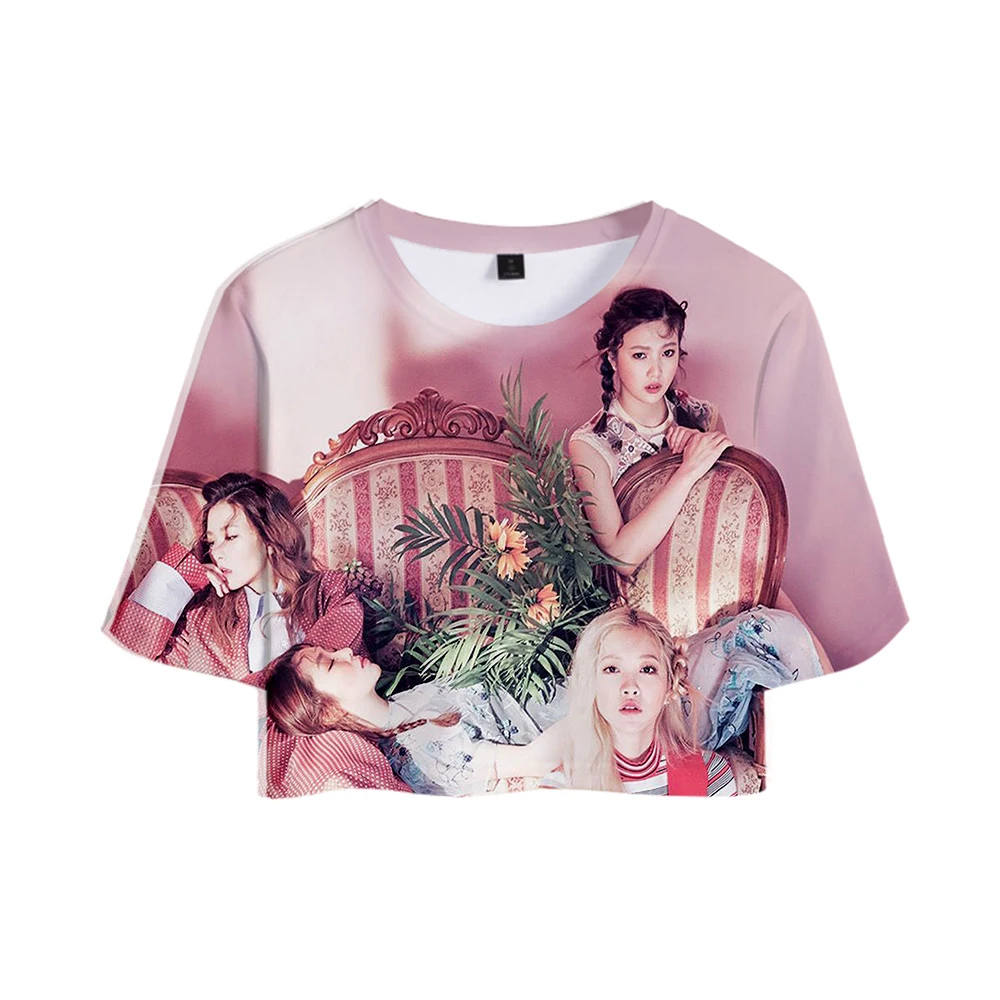 Женский укороченный топ Kpop с 3D-принтом красная Вельветовая футболка коротким