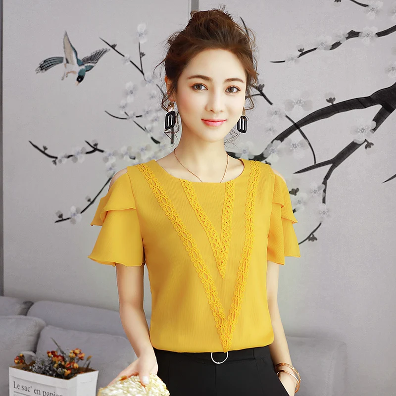 2018 женские летние модные пикантные голое плечо блузки кружевные шифоновые