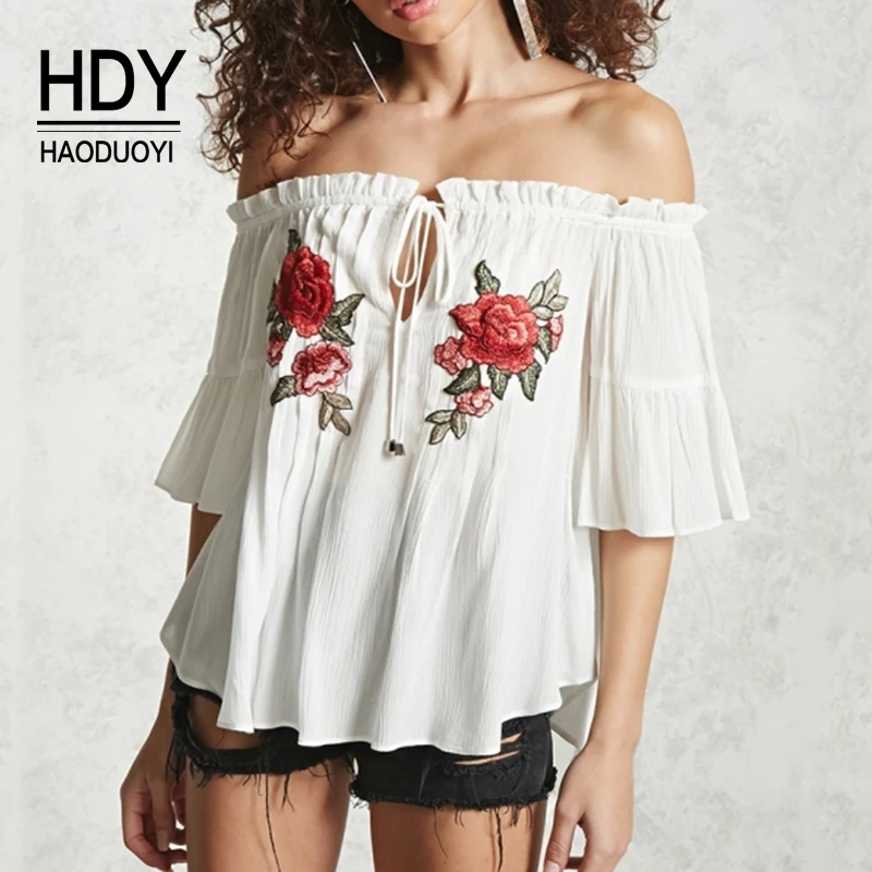 HDY Haoduoyi брендовая модная женская однотонная белая блузка с короткими пышными