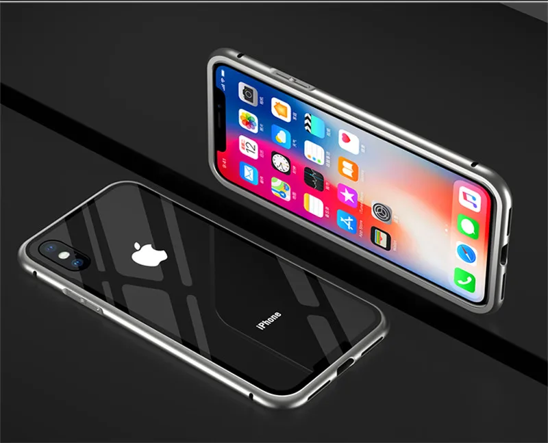 Магнитный адсорбционный чехол для IPhone X прозрачное закаленное стекло +