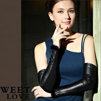 winter arm sleeves arm warmers leather long gloves sheepskin 47cm women