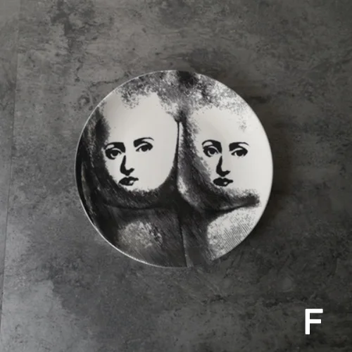 F 8 дюймов Италия Милан творческий узор Piero Fornasetti таблички керамика настенный декоративный задний план плиты книги по искусству ремесло миски - Цвет: F