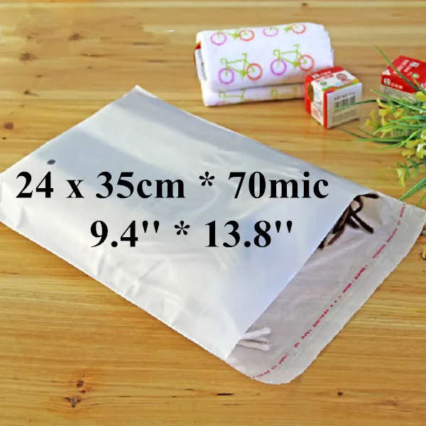 

Free Shipping 300pcs/lot 24 x 35cm*70mic Self Adhensive Plastic Clothes Packaging Bag, High Quality White PE Clothing Bag
