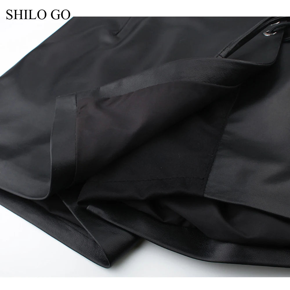 SHILO GO Leather Skirt Womens Autumn Fashion sheepskin genuine leather sexy adjustable high waist asymmetrical black skirt | Женская