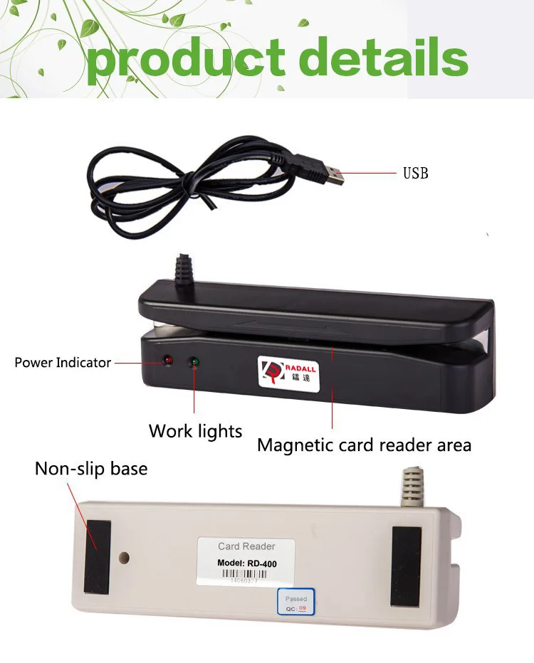 RD-400 USB считыватель карт с магнитной полосой 2 трека MSR кард-ридер POS кард-ридер карт с магнитной полосой 2 трек