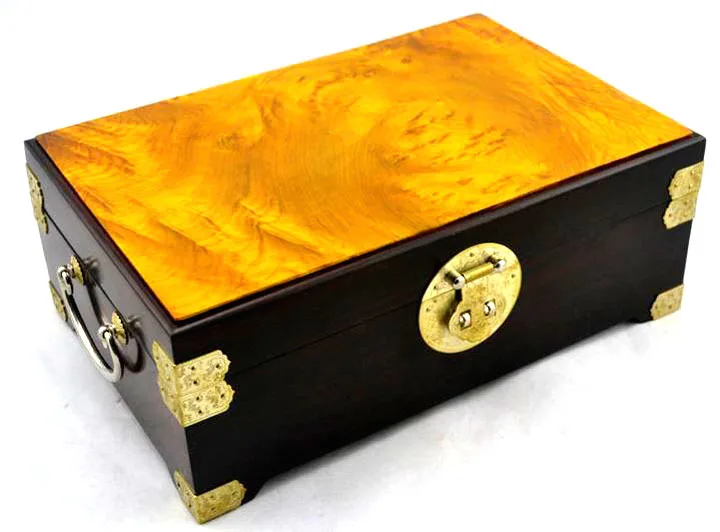 

Free Shipping Madacascan Ebony solid wood beauty rosewood jewerly box with gold camphorwood top cosmetic wooden case decoration
