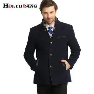 Новое осенне-зимнее повседневное мужское шерстяное пальто, плотное Мужское пальто, длинное полупальто с двумя пуговицами, Мужское пальто цвета хаки, темно-синего цвета, M-3XL