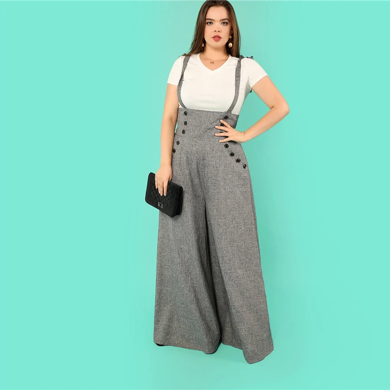 SHEIN Стильные Брюки Размера Плюс С Подтяжками Офисные Брюки С Лямками Размера Плюс
