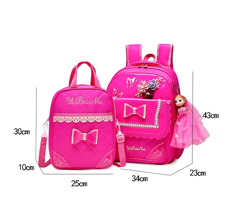 Красивый комплект из розового школьного рюкзака с бантом для девочек