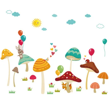 DIY 120*170 см Мультяшные грибы для детской комнаты украшение дома наклейка на стену