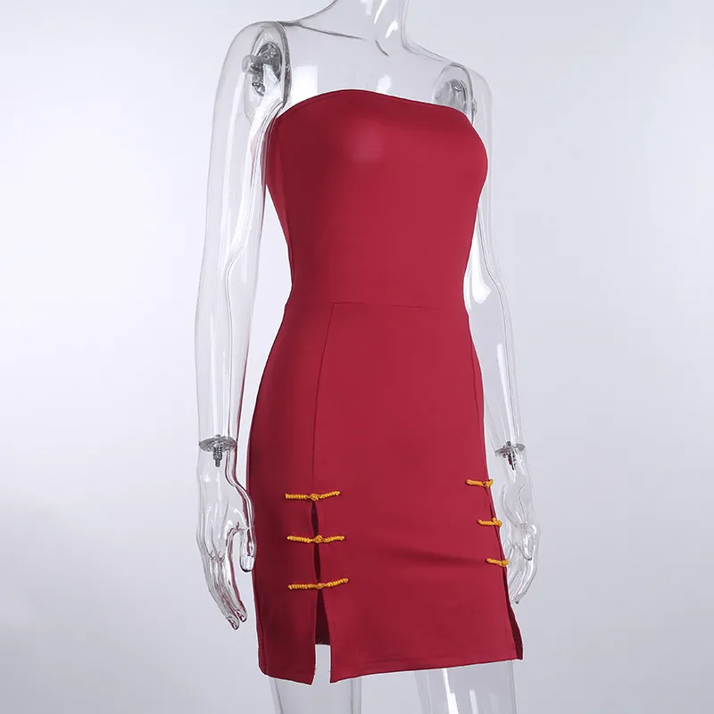 Женское облегающее мини платье без бретелек в китайском стиле cheongsam модное