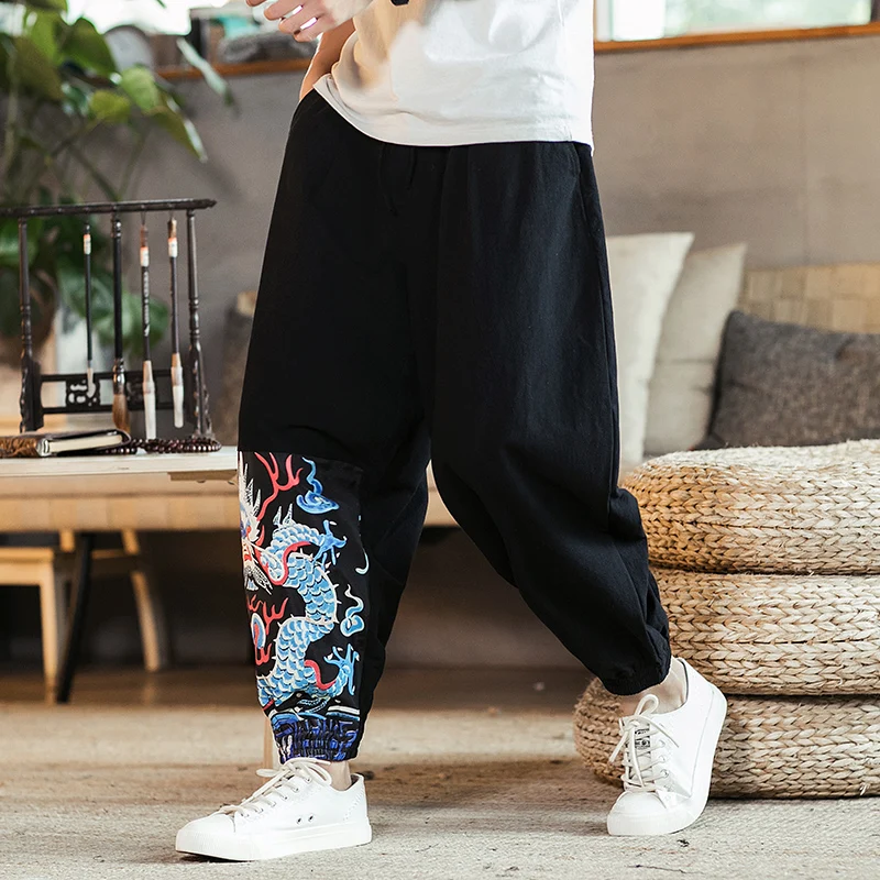 Мужские осенние штаны в китайском стиле брендовые свободные шаровары с высокой