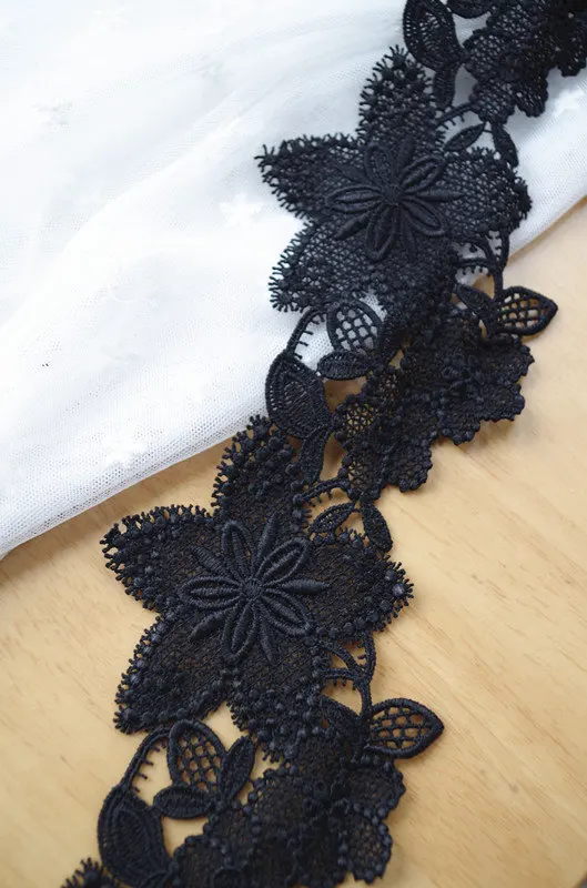 

1yard Black Lace Trim With Big Flower Elegant Floral Lace Trim