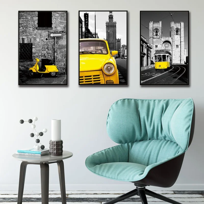 Ретро желтый транспорт холст печать живопись для гостиной минималистский декор стены искусства