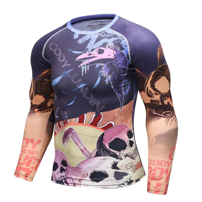 Мужские комбинезоны с длинным рукавом и 3D принтом черепа боди футболка