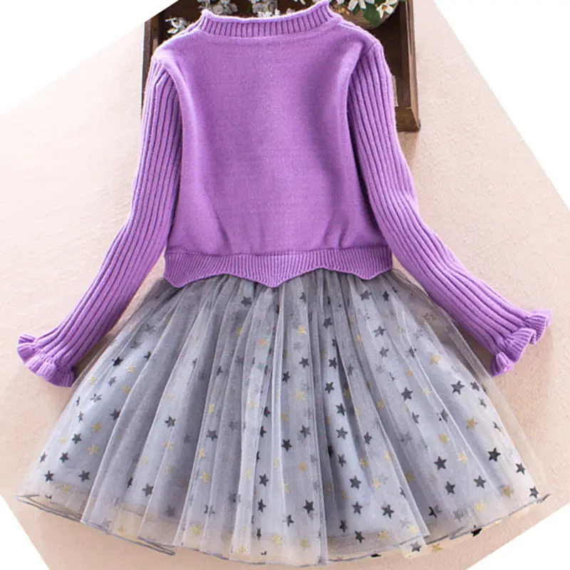 Детская одежда 2018 осенне-зимнее кружевное Сетчатое платье-свитер для больших