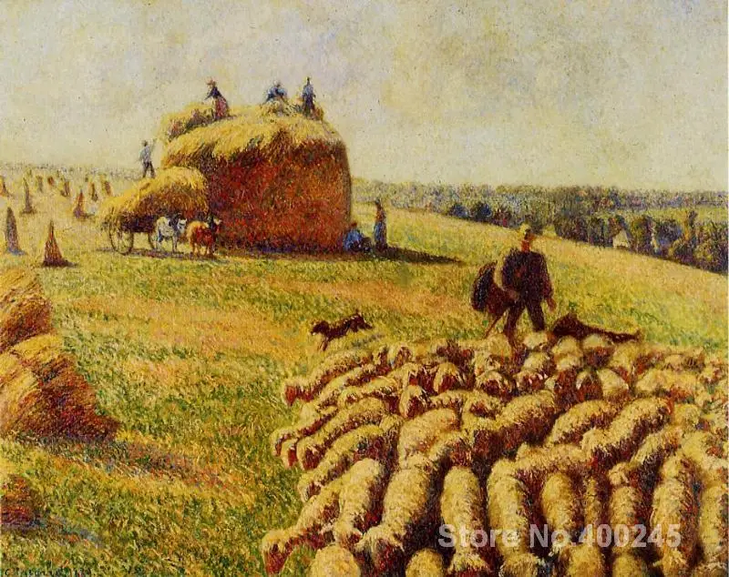 

Искусство Камиллы Писсарро, флок овец в поле после сбора, Высококачественная картина маслом, ручная роспись