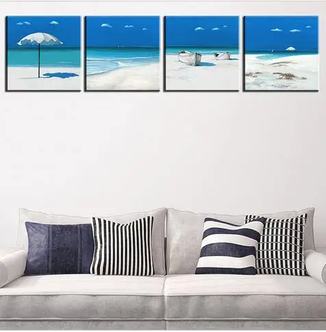 4 шт. пейзаж картина маслом пляж стены картины для домашнего декора идеи