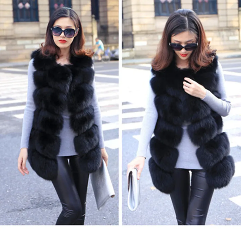 Женский жилет средней длины из искусственного меха однотонная Верхняя одежда