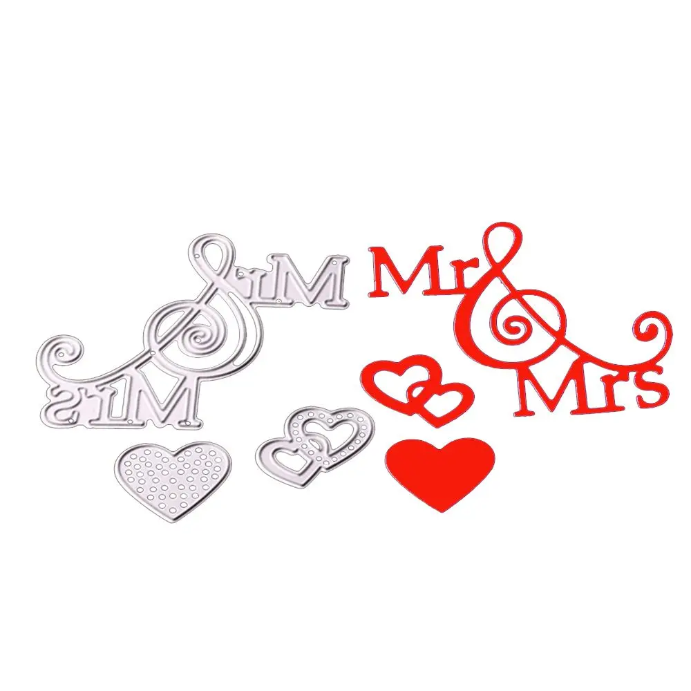 Серебристый Новое тиснение сталь Mr Mrs Love Сердце Вырубные штампы трафареты сделай сам для скрапбукинга карта альбом фото картина шаблон металл ремесло - Цвет: Серебристый