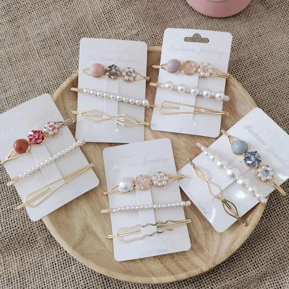 Корейская мода Ulzzang для девушек жемчужные металлические украшения волос наборы