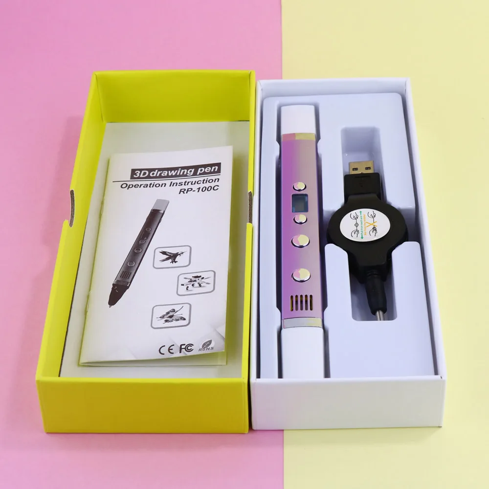 purple pen Myriwell 1,75 мм ABS/PLA/PCL DIY 3D Ручка ЖК-экран зарядка через usb 3d принтер Ручка 1,75 мм нити творческая игрушка подарок для детей дизайн - Цвет: purple pen