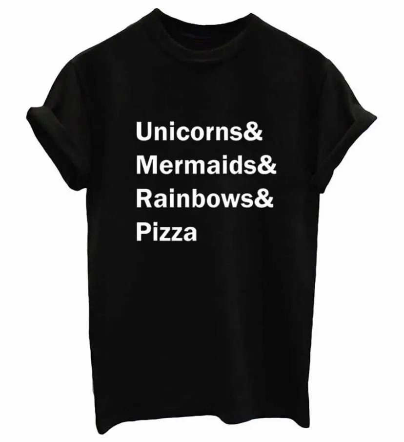 

Unicorns Mermaids Rainbows Pizza Print Women tshirt Cotton Casual Funny t shirts For Lady Top Tee Hipster Drop Ship Tumblr SB03