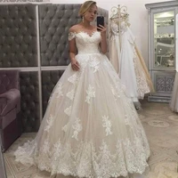 elegant sheer neck short sleeve ball gown wedding dress off the shoulder appliques tulle wedding gown bridal dress