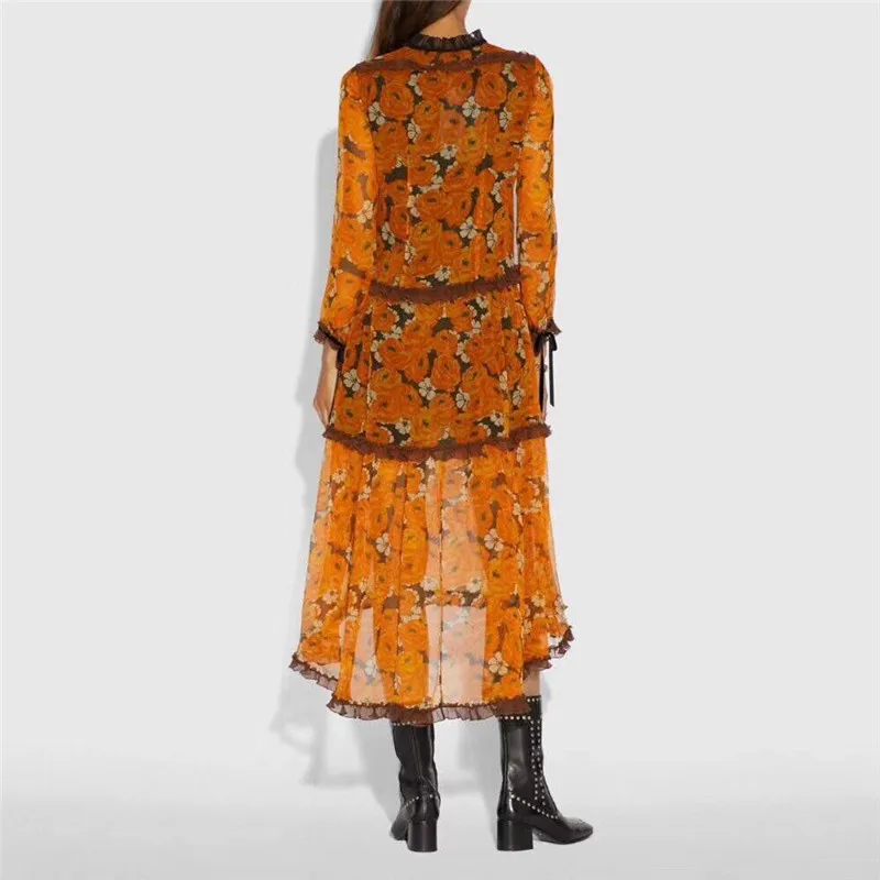 Новое поступление 100% шелковое платье с винтажным принтом женское миди|Женские