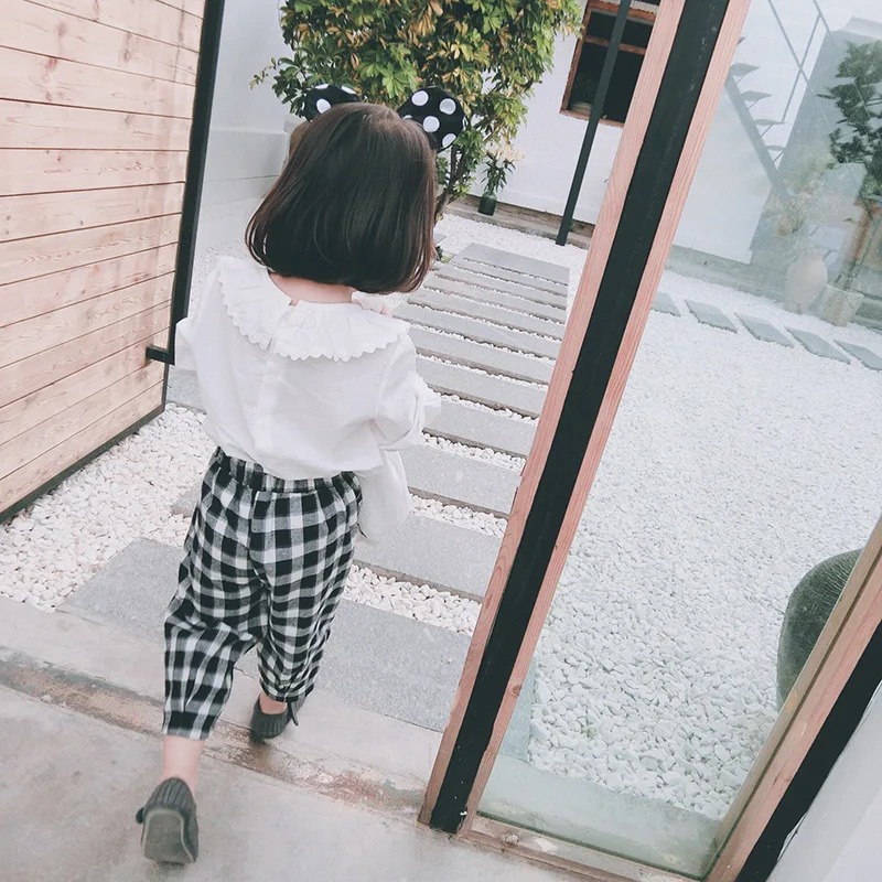 Мода 2018 весна-осень детская блузка для девочек рубашка Длинные рукава белые